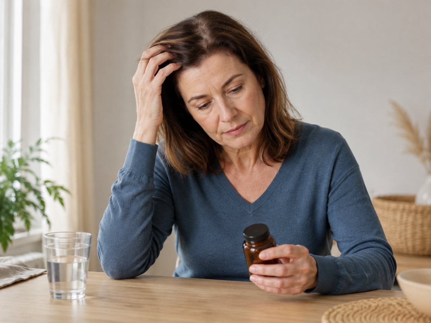 Donna con una caduta dei capelli potenzialmente correlata ai farmaci.