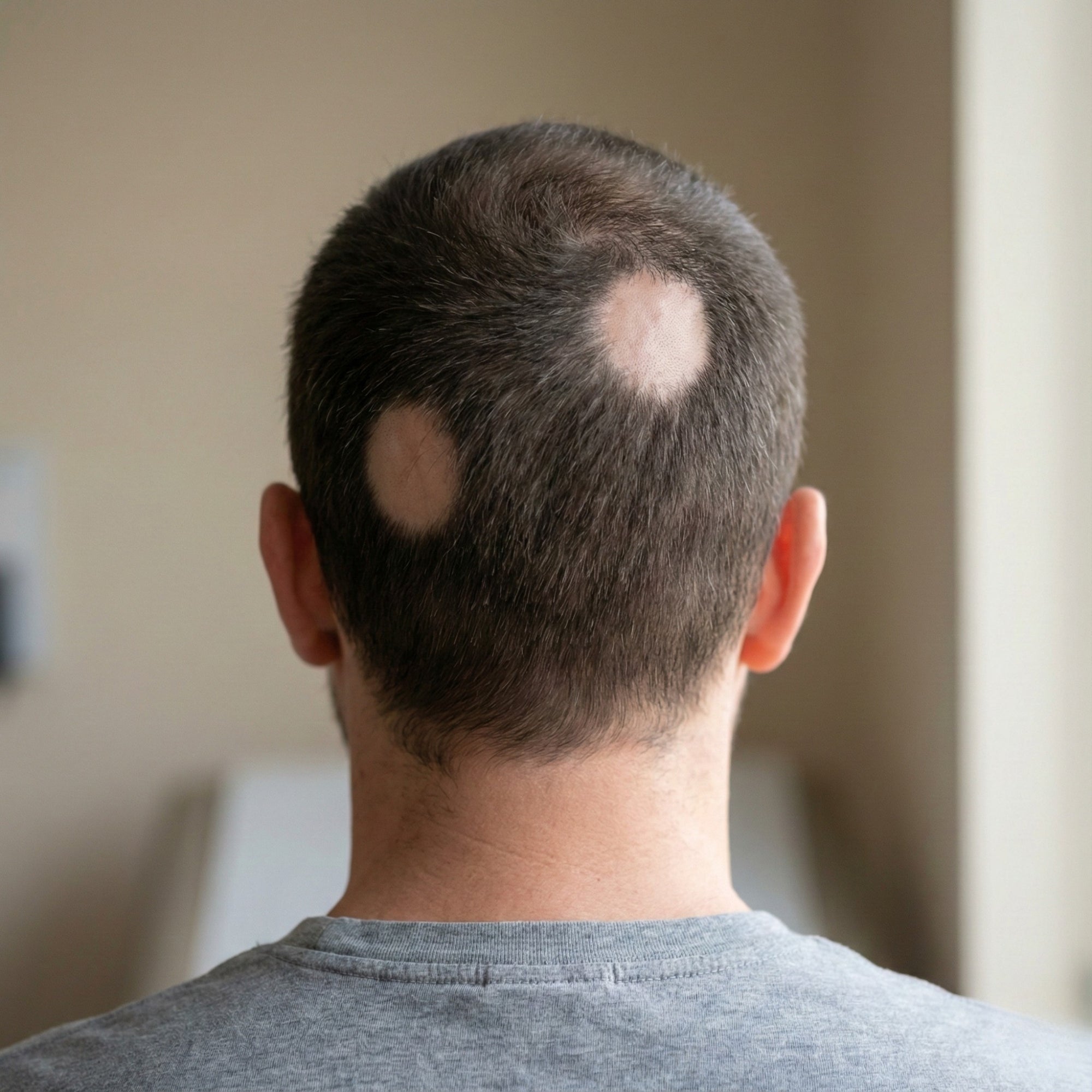 Uomo con alopecia localizzata sul cuoio capelluto